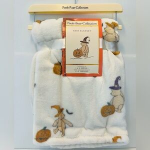 Winnie the Pooh Bear Collection Halloween Baby Blanket Jack-o-Lanterns Witch Hat